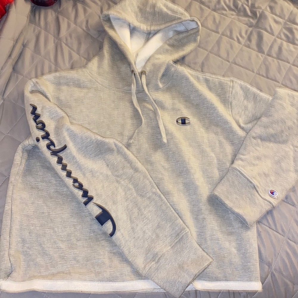 Champion Fleece Hoodie, Womens Medium. Grey